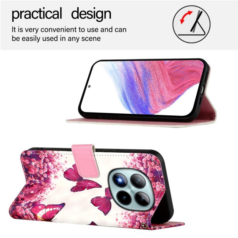 Δερματινη Θηκη Xiaomi Redmi Note 15 Pro Plus 5g Ροζ Πεταλούδες