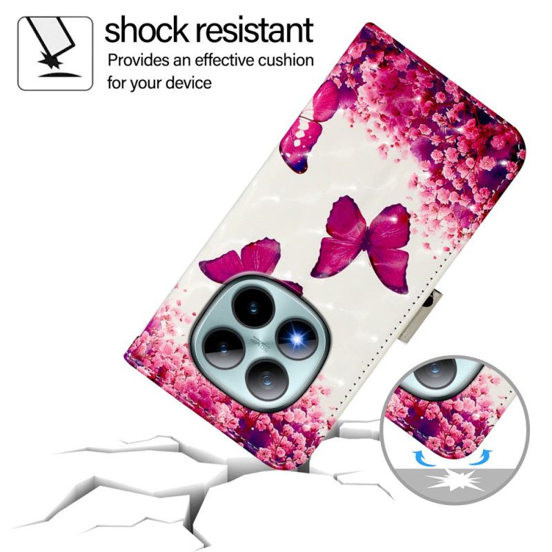 Δερματινη Θηκη Xiaomi Redmi Note 15 Pro Plus 5g Ροζ Πεταλούδες