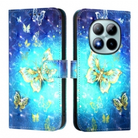 Δερματινη Θηκη Xiaomi Redmi Note 15 Pro Plus 5g Χρυσές Πεταλούδες Σιλικόνης