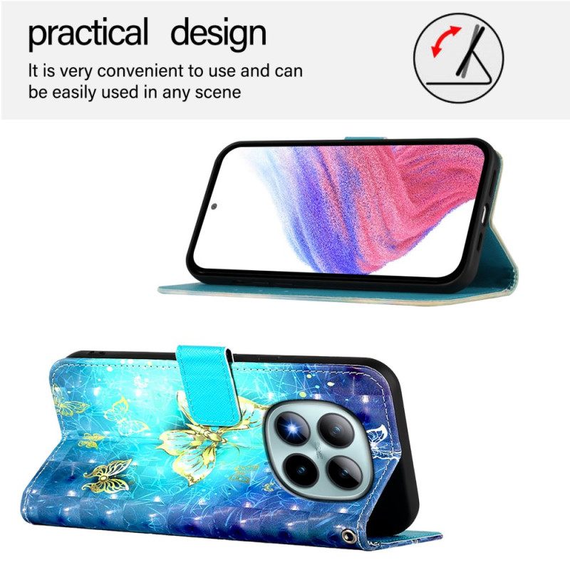 Δερματινη Θηκη Xiaomi Redmi Note 15 Pro Plus 5g Χρυσές Πεταλούδες Σιλικόνης