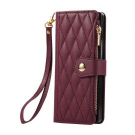 Δερματινη Θηκη Samsung Galaxy Z Fold 7 Καπιτονέ Με Λουρί Σιλικόνης