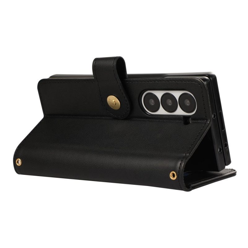 Δερματινη Θηκη Samsung Galaxy Z Fold 7 Καπιτονέ Με Λουρί Σιλικόνης