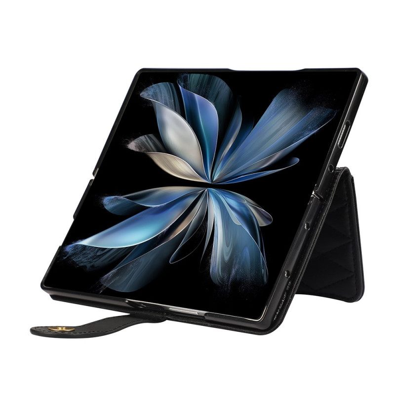 Δερματινη Θηκη Samsung Galaxy Z Fold 7 Καπιτονέ Με Λουρί Σιλικόνης