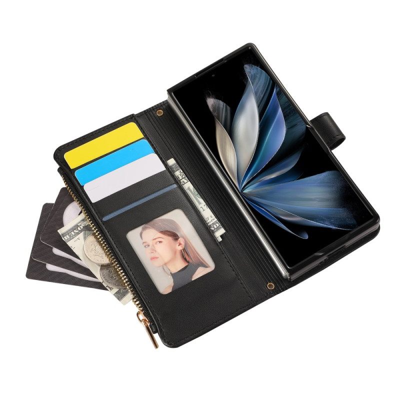 Δερματινη Θηκη Samsung Galaxy Z Fold 7 Καπιτονέ Με Λουρί Σιλικόνης