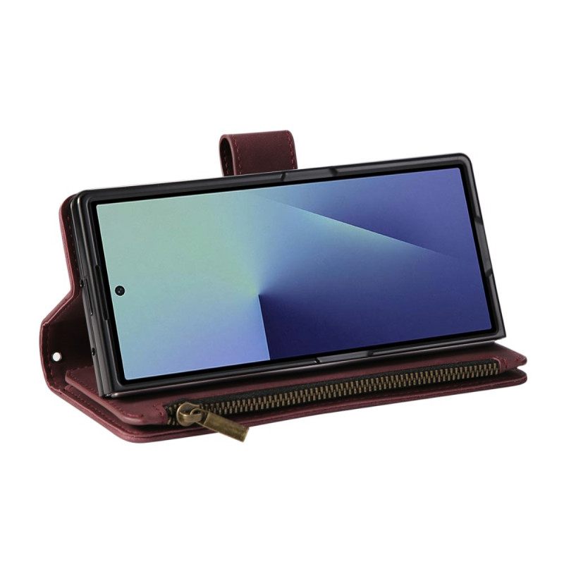 Δερματινη Θηκη Samsung Galaxy Z Fold 7 Πορτοφόλι Με Εφέ Σουέτ Και Ιμάντα Ώμου