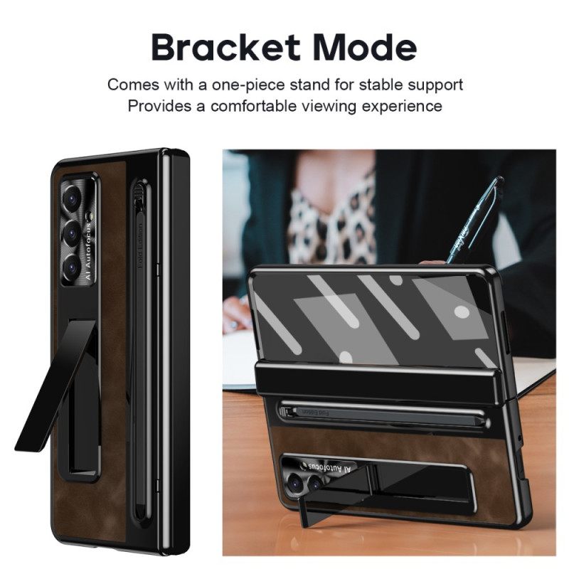 Κάλυμμα Samsung Galaxy Z Fold 7 Δερμάτινη Βάση Και Βάση Γραφίδας Σιλικόνης