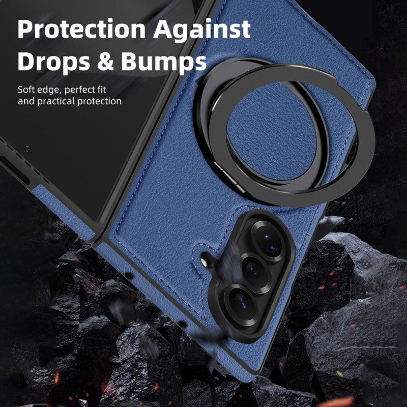 Κάλυμμα Samsung Galaxy Z Fold 7 Δερμάτινη Θήκη Magsafe Με Περιστρεφόμενο Δακτύλιο Σιλικόνης