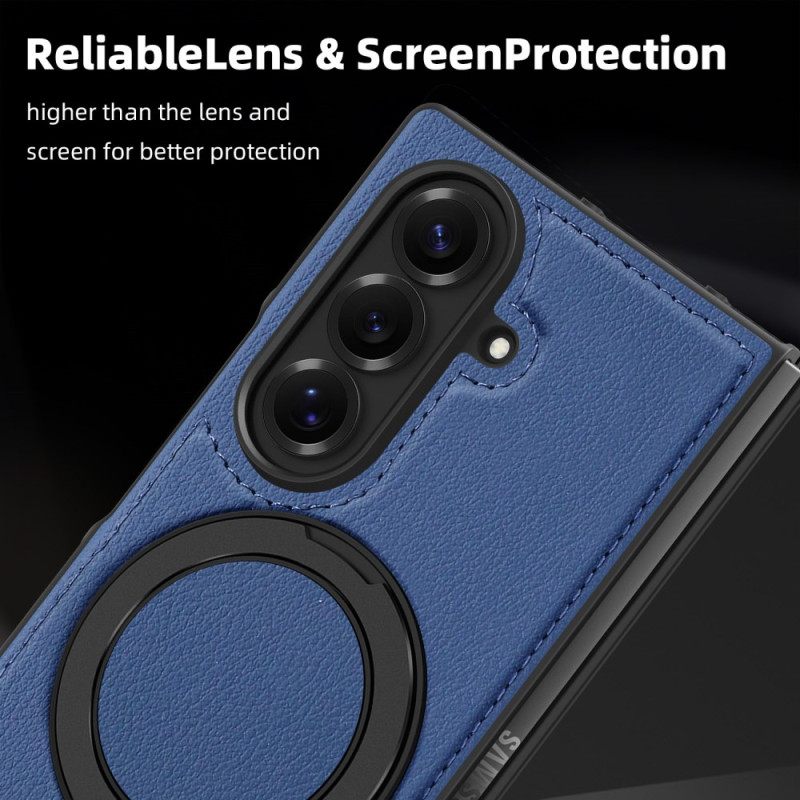 Κάλυμμα Samsung Galaxy Z Fold 7 Δερμάτινη Θήκη Magsafe Με Περιστρεφόμενο Δακτύλιο Σιλικόνης