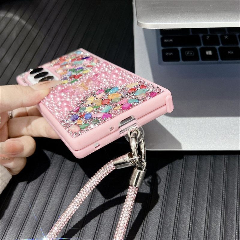 Κάλυμμα Samsung Galaxy Z Fold 7 Πεταλούδα Με Στρας Και Λουράκι Σιλικόνης