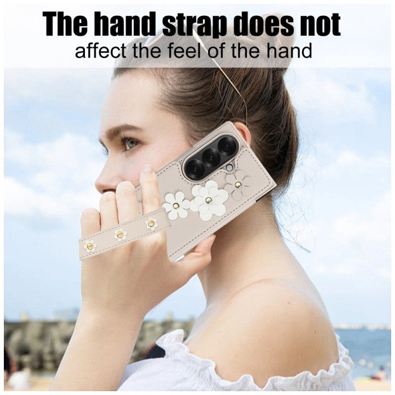 Κάλυμμα Samsung Galaxy Z Fold 7 Θήκη Καρτών Και Βάση Με Τρισδιάστατα Λουλούδια Σιλικόνης