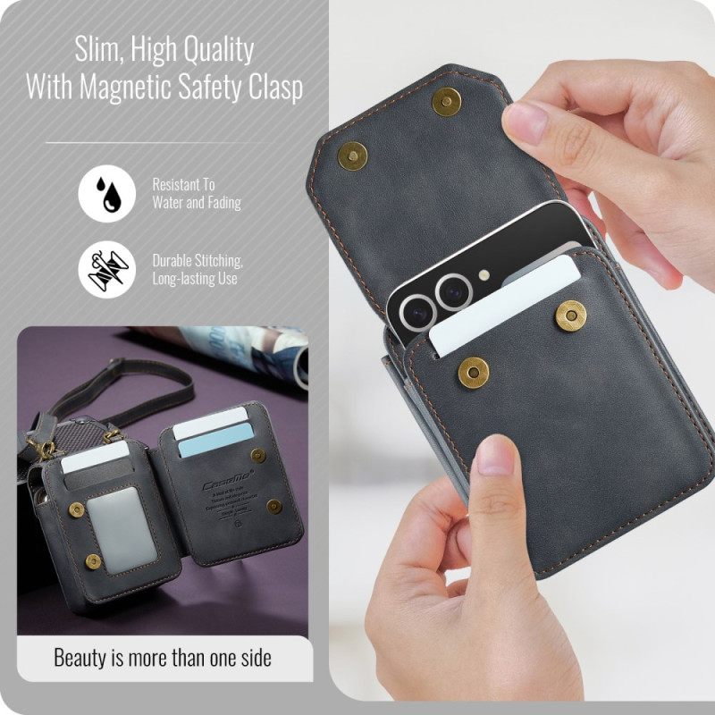 Δερματινη Θηκη Samsung Galaxy Z Flip 7 Fe Στυλ Τσάντας Με Προστασία Rfid Και Ιμάντα Ώμου