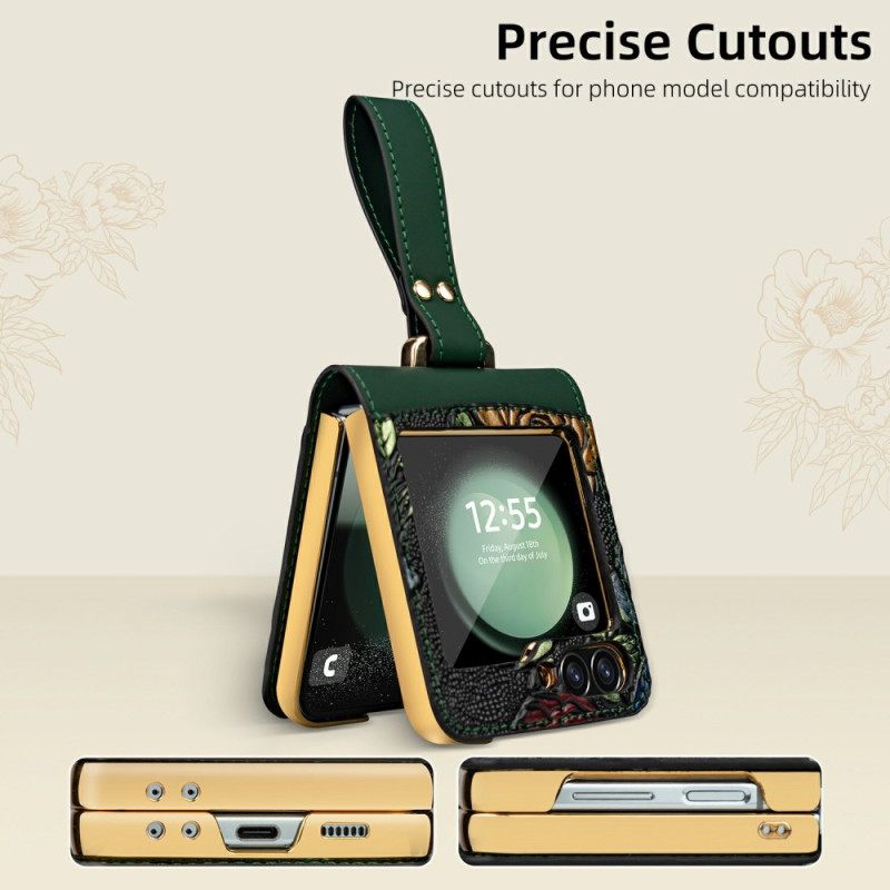 Κάλυμμα Samsung Galaxy Z Flip 7 Fe Λουράκι Χιαστί Με Σχέδιο Λουλουδιών