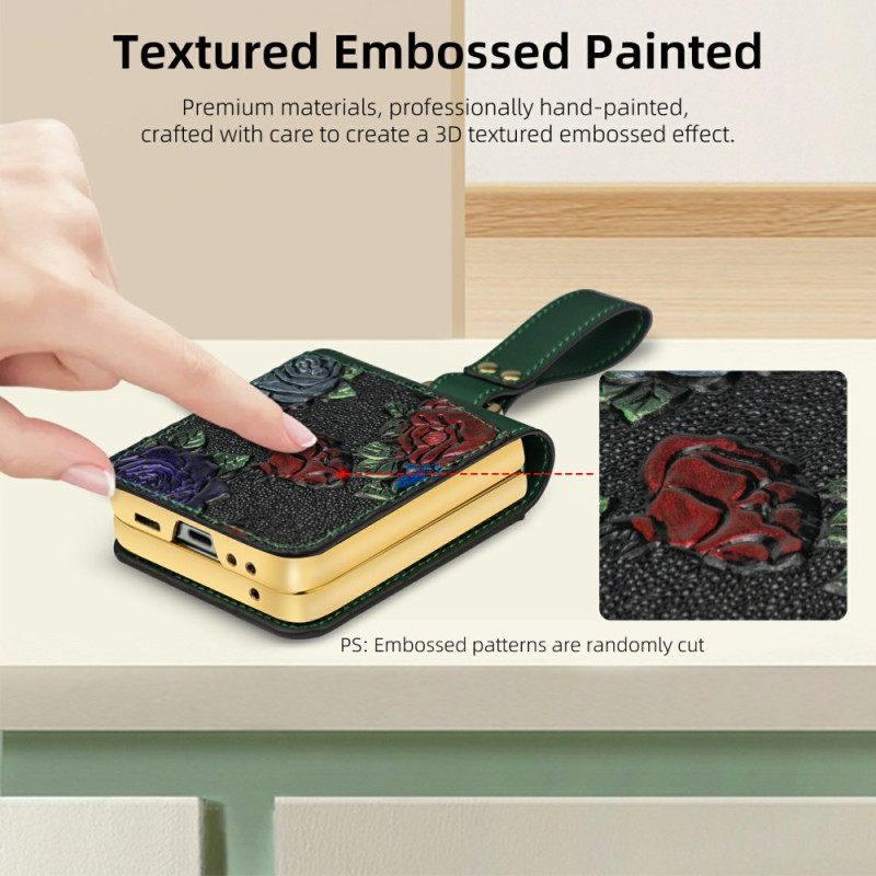 Κάλυμμα Samsung Galaxy Z Flip 7 Fe Λουράκι Χιαστί Με Σχέδιο Λουλουδιών