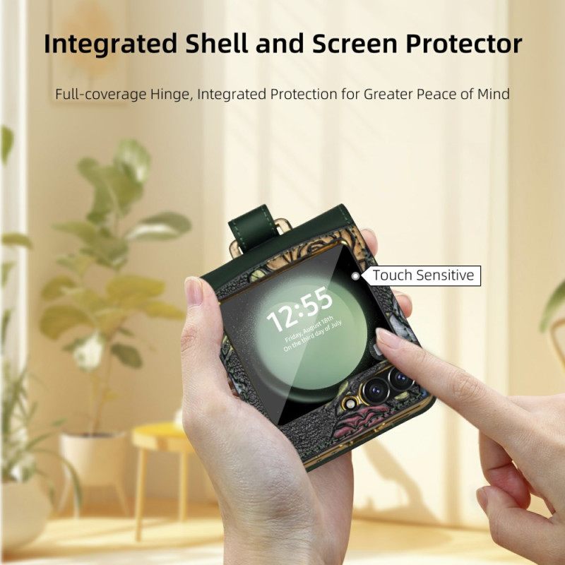 Κάλυμμα Samsung Galaxy Z Flip 7 Fe Λουράκι Χιαστί Με Σχέδιο Λουλουδιών