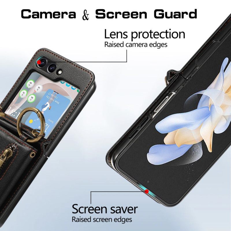 Κάλυμμα Samsung Galaxy Z Flip 7 Fe Πορτοφόλι Με Φερμουάρ Και Ιμάντας Ώμου Σιλικόνης