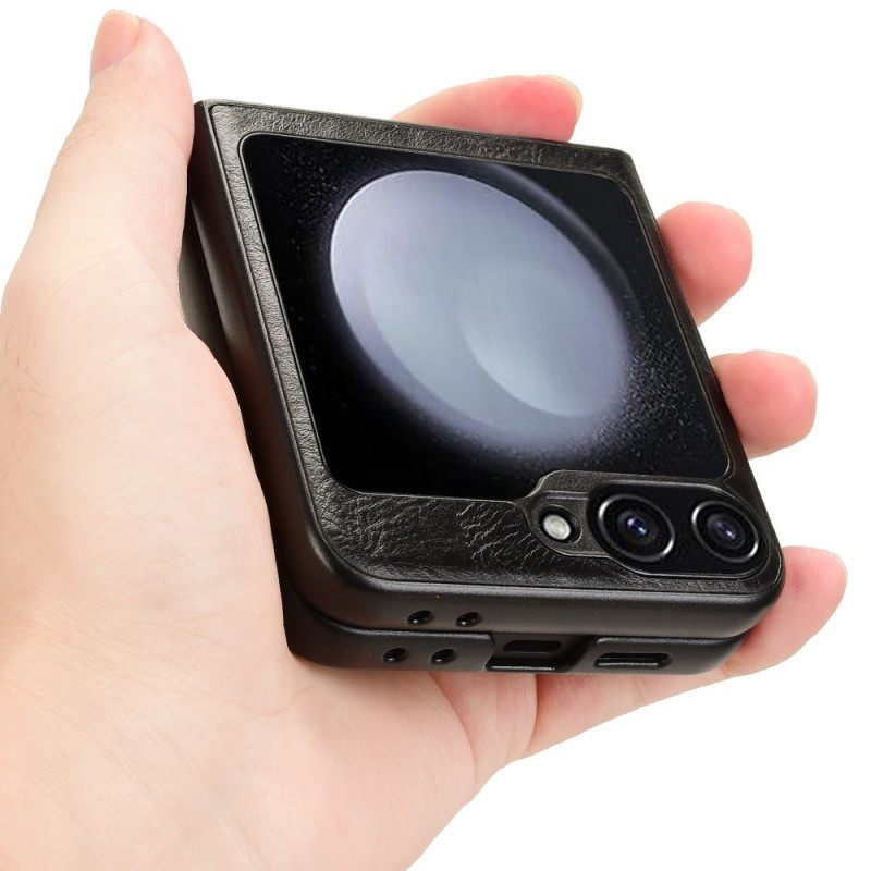 Κάλυμμα Samsung Galaxy Z Flip 7 Fe Ραφή Από Τεχνητό Δέρμα Σιλικόνης