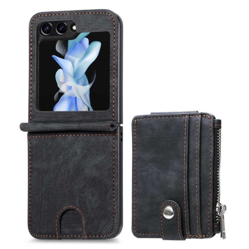 Κάλυμμα Samsung Galaxy Z Flip 7 Fe Ρετρό Βάση Και Θήκη Καρτών Με Φερμουάρ Σιλικόνης