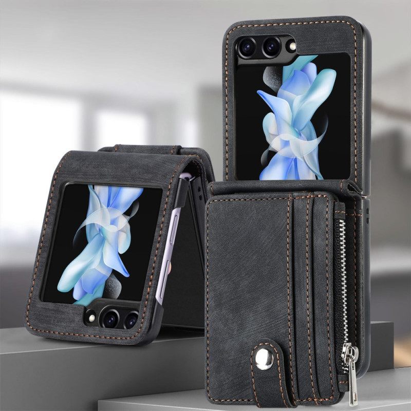 Κάλυμμα Samsung Galaxy Z Flip 7 Fe Ρετρό Βάση Και Θήκη Καρτών Με Φερμουάρ Σιλικόνης