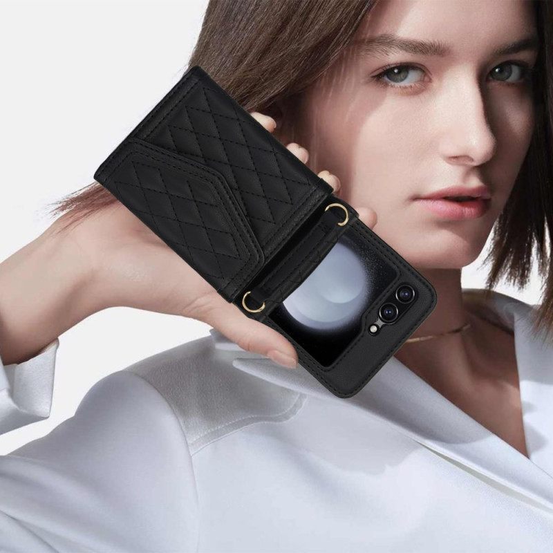 Κάλυμμα Samsung Galaxy Z Flip 7 Fe Θήκη Κάρτας Λουράκι Ώμου Και Κορδόνι