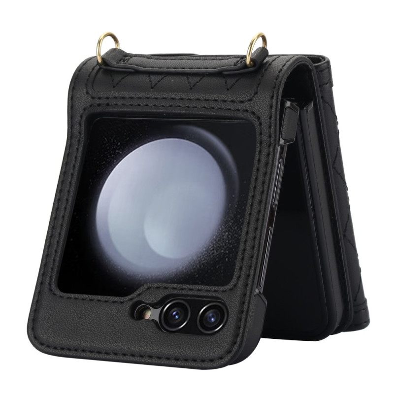 Κάλυμμα Samsung Galaxy Z Flip 7 Fe Θήκη Κάρτας Λουράκι Ώμου Και Κορδόνι