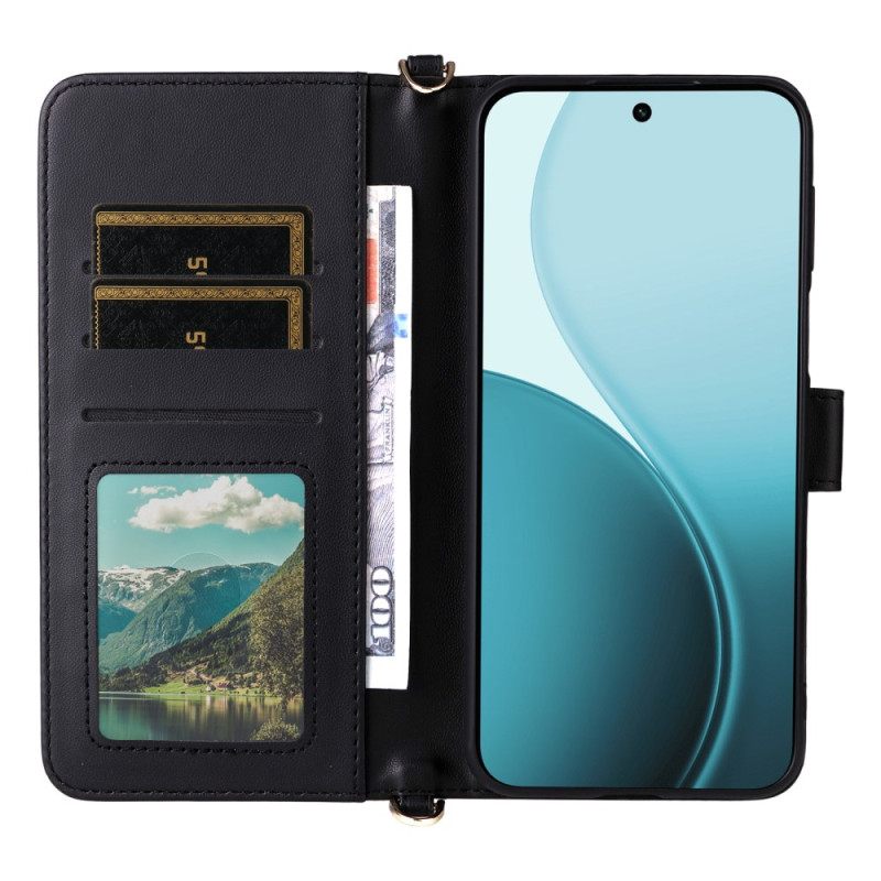 Δερματινη Θηκη Oppo Reno 14f 5g Premium Design Με Λουράκι Ώμου Και Κορδόνι Σιλικόνης