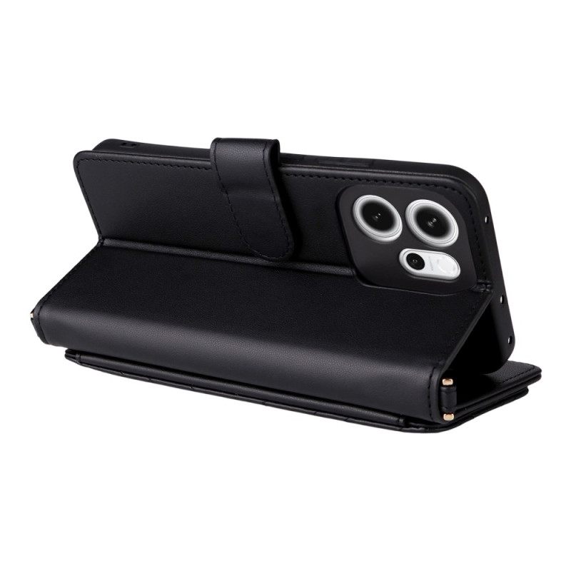 Δερματινη Θηκη Oppo Reno 14f 5g Premium Design Με Λουράκι Ώμου Και Κορδόνι Σιλικόνης