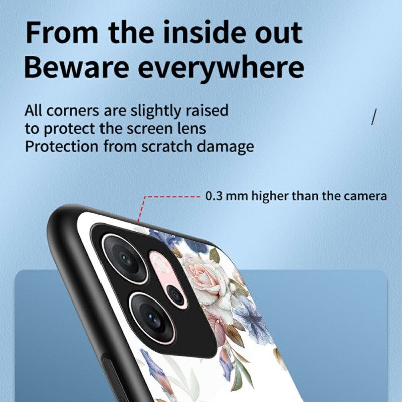 Κάλυμμα Oppo Reno 14f 5g Σκληρυμένο Γυαλί Με Λουλουδάτο Μοτίβο Σιλικόνης