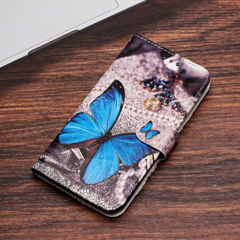 Δερματινη Θηκη Samsung Galaxy S24 5g Μπλε Πεταλούδα Με Λουράκι