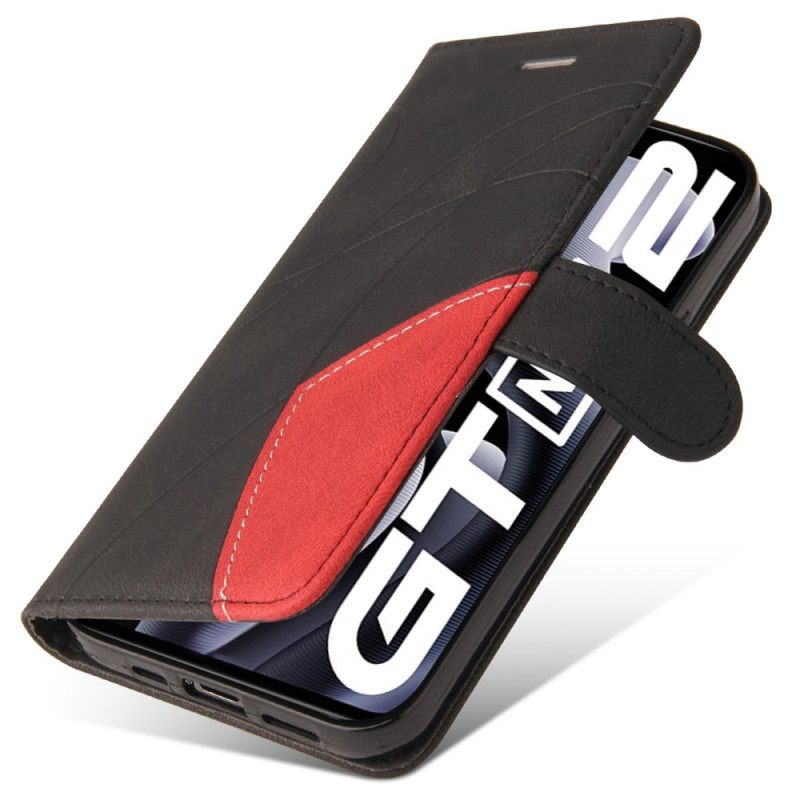 Κάλυμμα Realme GT Neo 3T / Neo 2 Δίχρωμο Ψεύτικο Δέρμα Με Υπογραφή