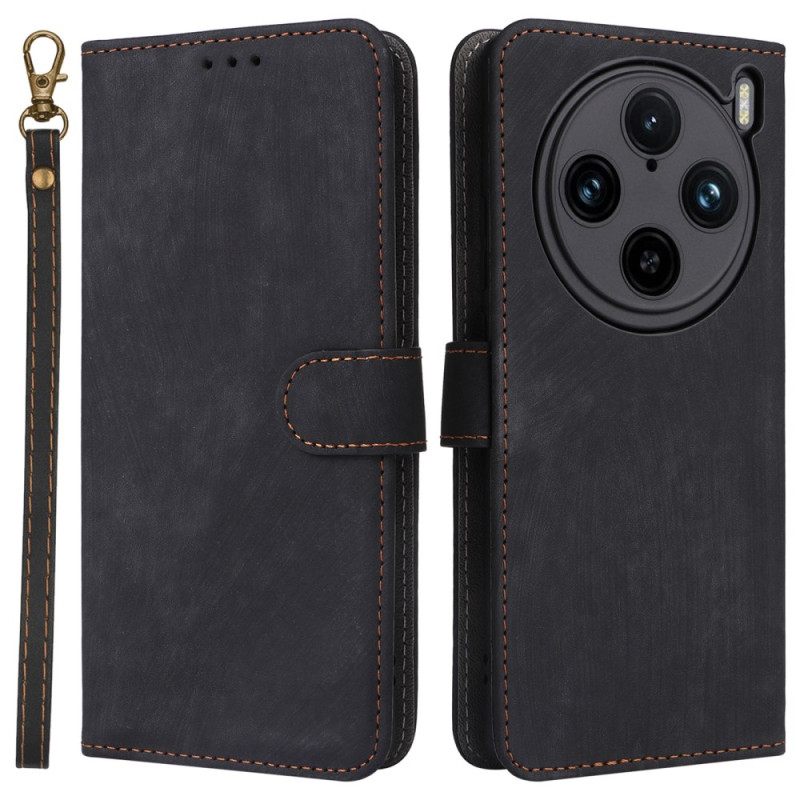 Δερματινη Θηκη Vivo X100 Pro Λουράκι Με Εφέ Σουέτ