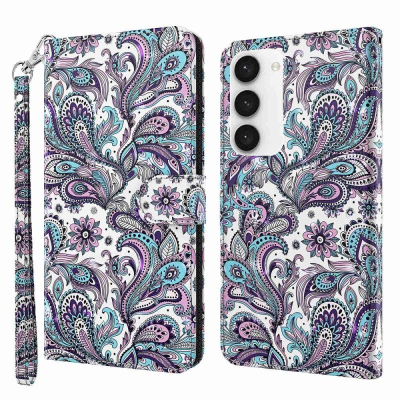 δερματινη θηκη Samsung Galaxy S23 5G με κορδονι Strappy Paisley Pattern