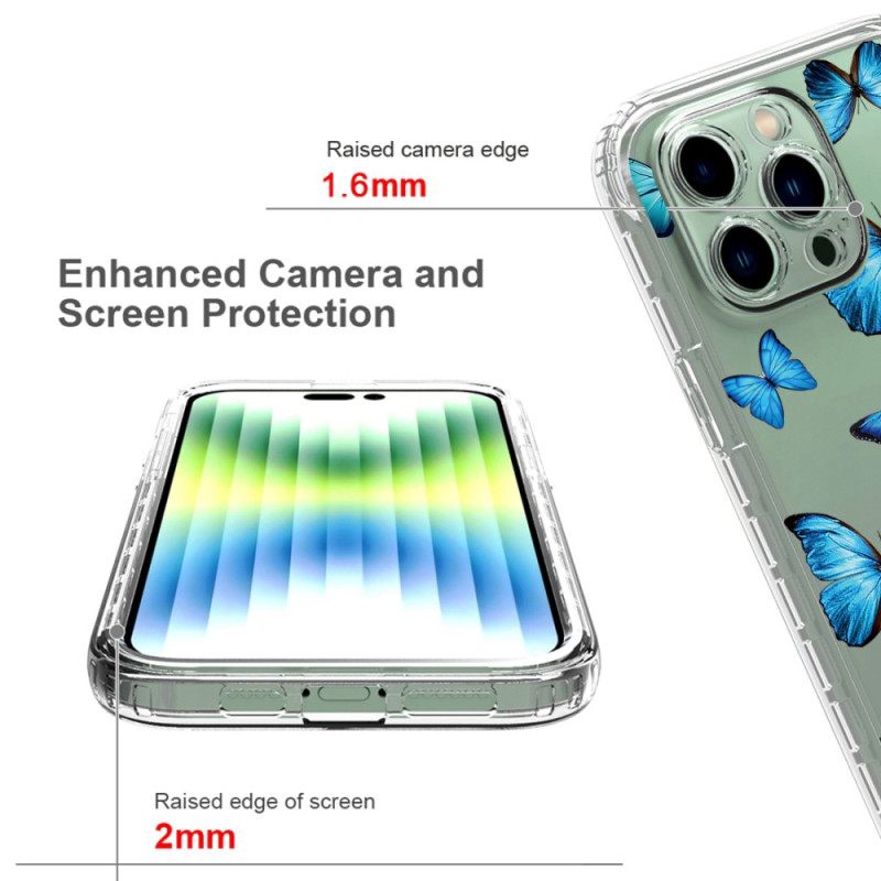 Θήκη iPhone 14 Pro Max Ενισχυμένες Μπλε Πεταλούδες