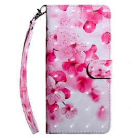 δερματινη θηκη iPhone 15 Pro με κορδονι Λουλούδια Με Λουριά