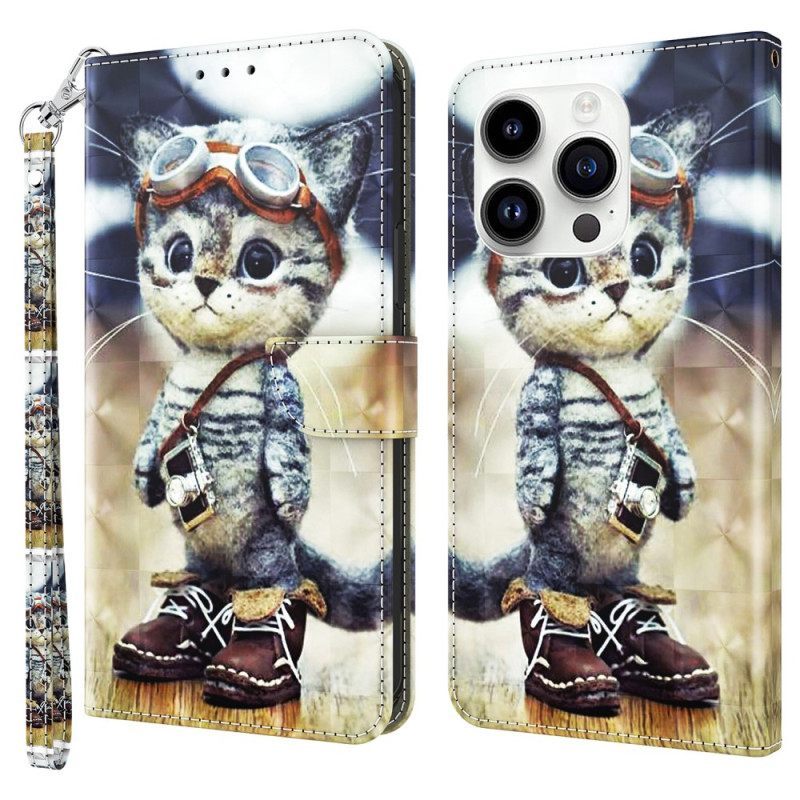 Κάλυμμα iPhone 15 Pro με κορδονι Aviator Cat Με Λουράκι