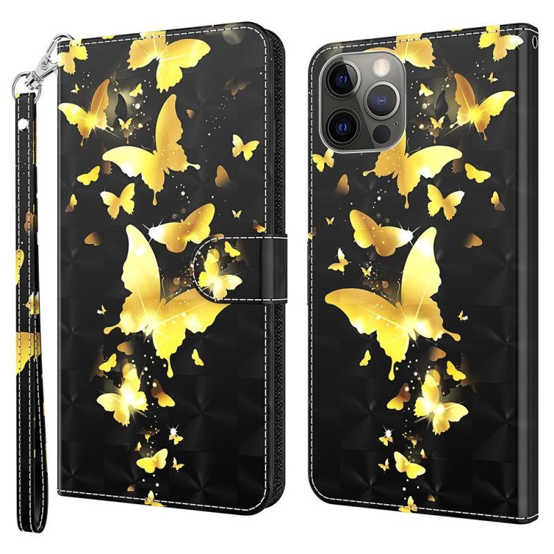 Κάλυμμα iPhone 15 Pro με κορδονι Τρισδιάστατες Πεταλούδες Με Κορδόνι