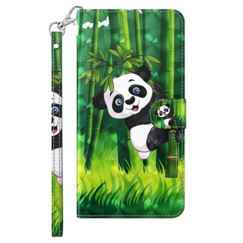 Θήκη Flip iPhone 15 Pro με κορδονι 3d Bamboo Panda Με Λουράκι