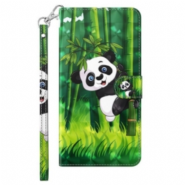 Θήκη Flip iPhone 15 Pro με κορδονι 3d Bamboo Panda Με Λουράκι