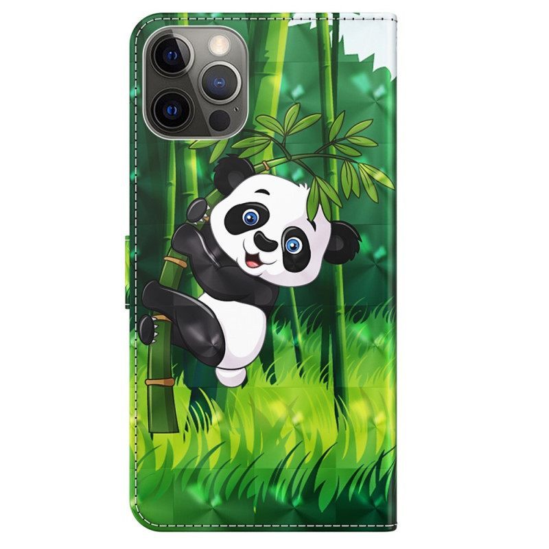 Θήκη Flip iPhone 15 Pro με κορδονι 3d Bamboo Panda Με Λουράκι