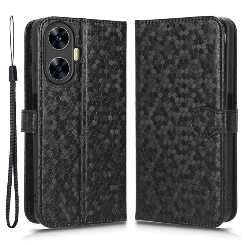 Δερματινη Θηκη Realme C55 Λαμπερές Κουκκίδες Με Λουλούδι