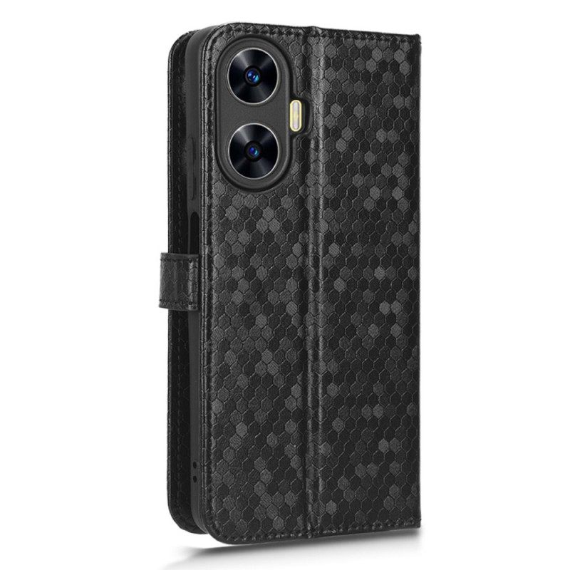 Δερματινη Θηκη Realme C55 Λαμπερές Κουκκίδες Με Λουλούδι