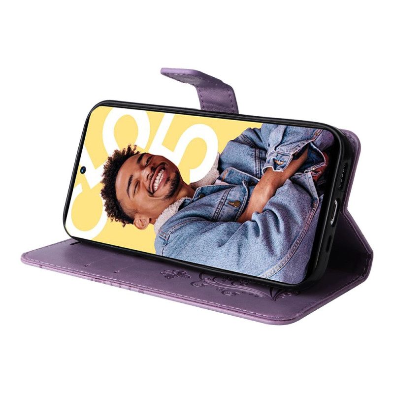 Δερματινη Θηκη Realme C55 Λουράκι Με Γιγαντιαίες Πεταλούδες Σιλικόνης