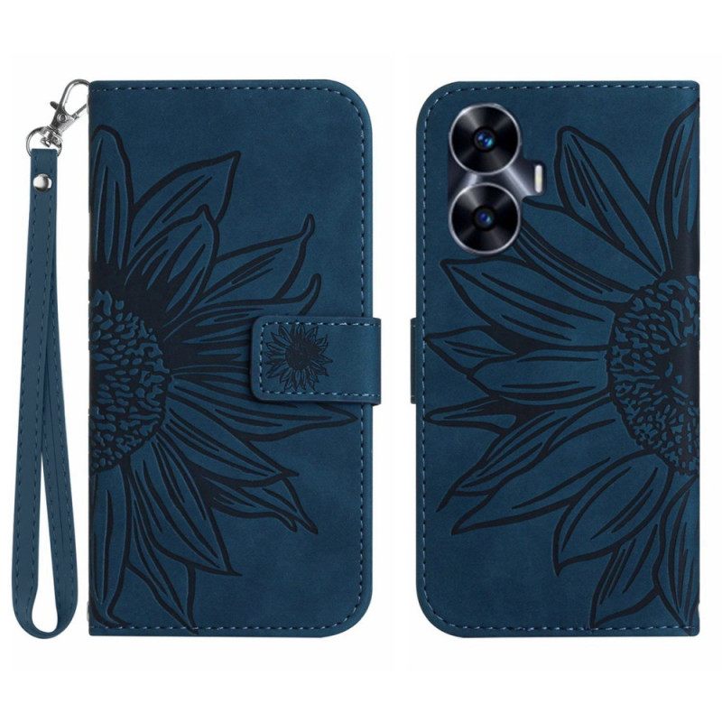 Δερματινη Θηκη Realme C55 Λουράκι Με Σχέδιο Ηλίανθου