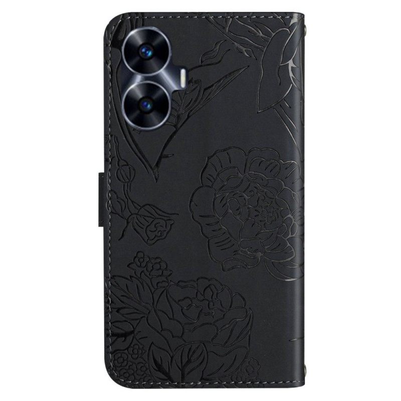 Δερματινη Θηκη Realme C55 Λουράκι Ώμου Με Στάμπα Πεταλούδας