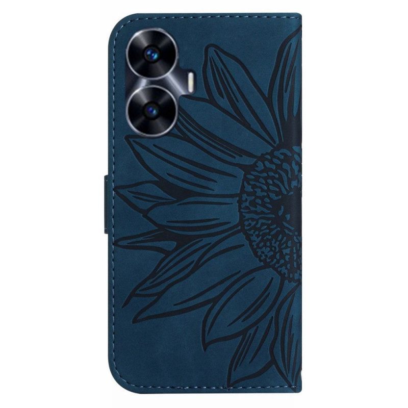 Δερματινη Θηκη Realme C55 Τσάντα Ώμου Με Στάμπα Ηλίανθου