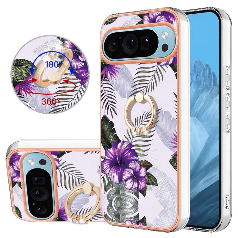 Κάλυμμα Google Pixel 9 Pro Δαχτυλίδι Στήριξης Μωβ Λουλούδια
