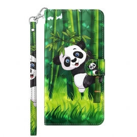 δερματινη θηκη Xiaomi Redmi 10C με κορδονι Bamboo Panda Με Λουράκι