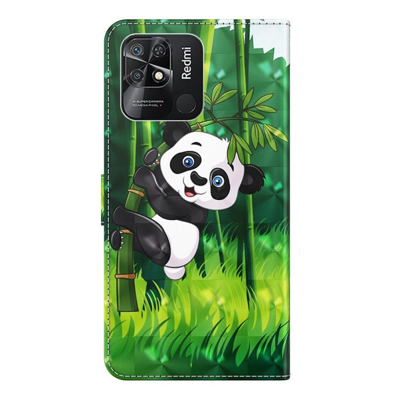 δερματινη θηκη Xiaomi Redmi 10C με κορδονι Bamboo Panda Με Λουράκι