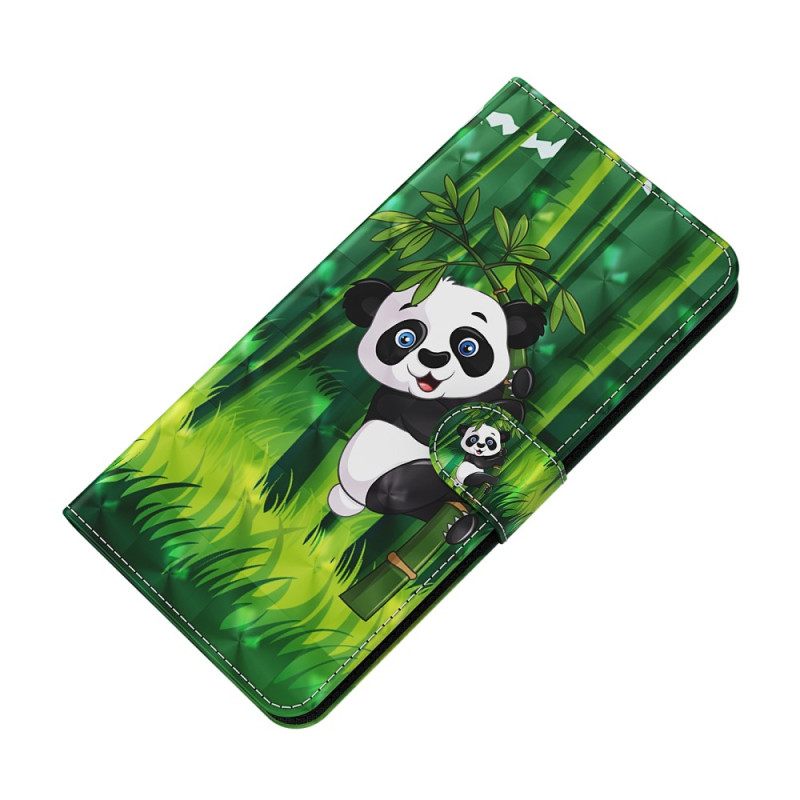 δερματινη θηκη Xiaomi Redmi 10C με κορδονι Bamboo Panda Με Λουράκι