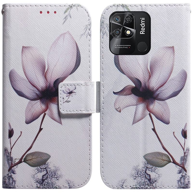 δερματινη θηκη Xiaomi Redmi 10C Ροζ Λουλούδι