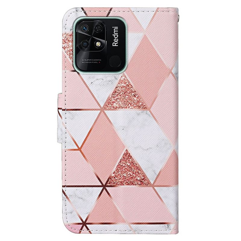 Κάλυμμα Xiaomi Redmi 10C Μάρμαρο Glitter Με Λουράκι